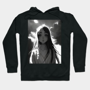 Elegant Monochrome: Captivating Black and White Anime Girl Art Gothic Fashion Goth Dark Hoodie